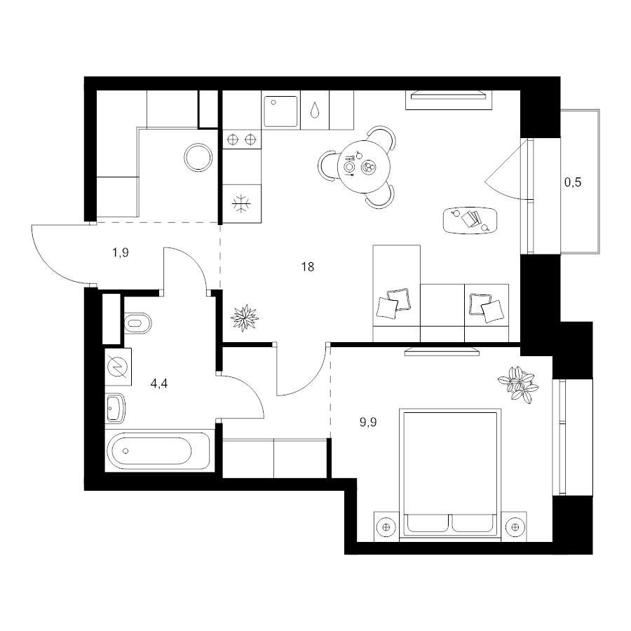 2 ккв (Евро) 41,7 м²