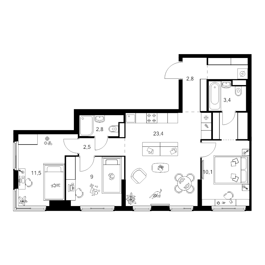 4 ккв (Евро) 72,7 м²