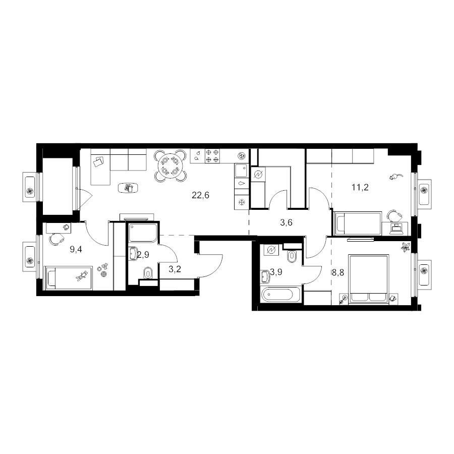 4 ккв (Евро) 77,8 м²