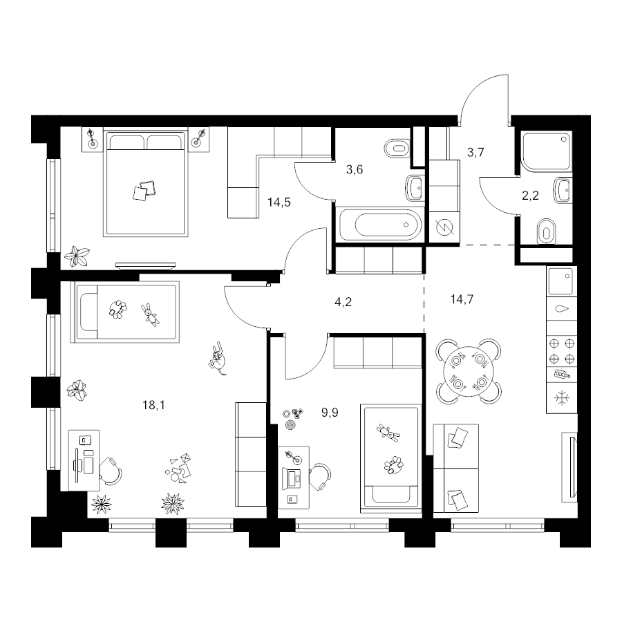 3 ккв 70,9 м²