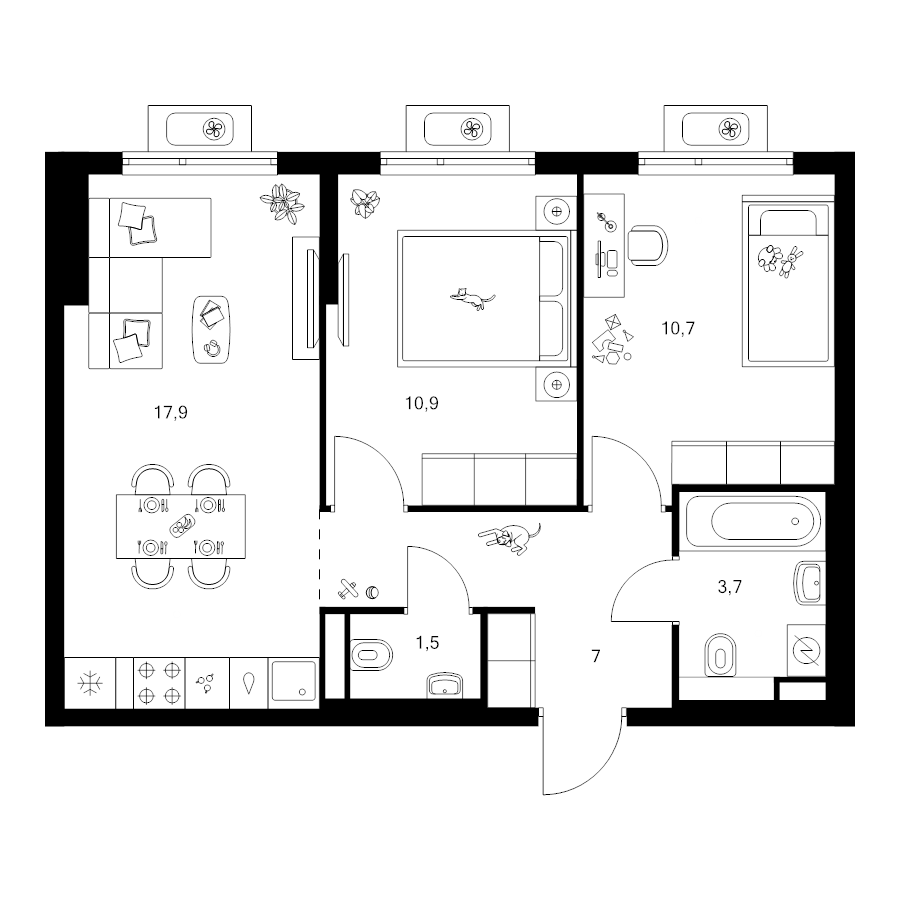 3 ккв (Евро) 51,7 м²