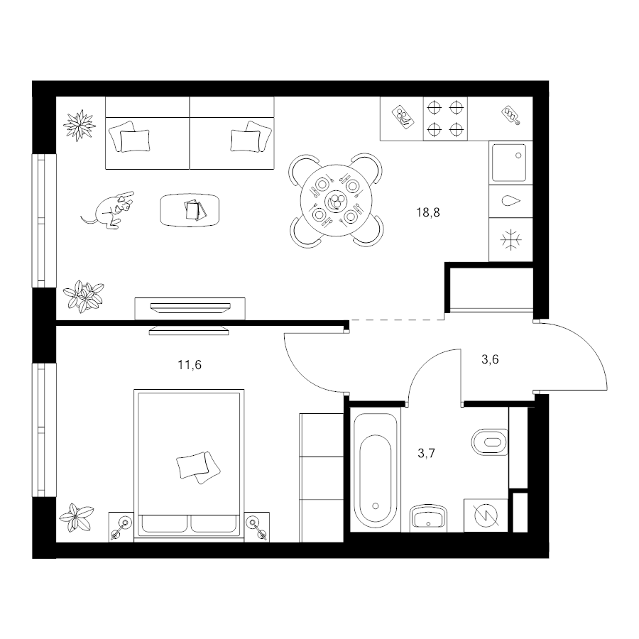 2 ккв (Евро) 37,7 м²