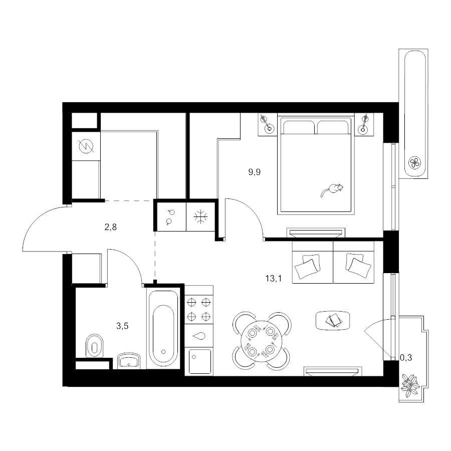 1 ккв 33,6 м²