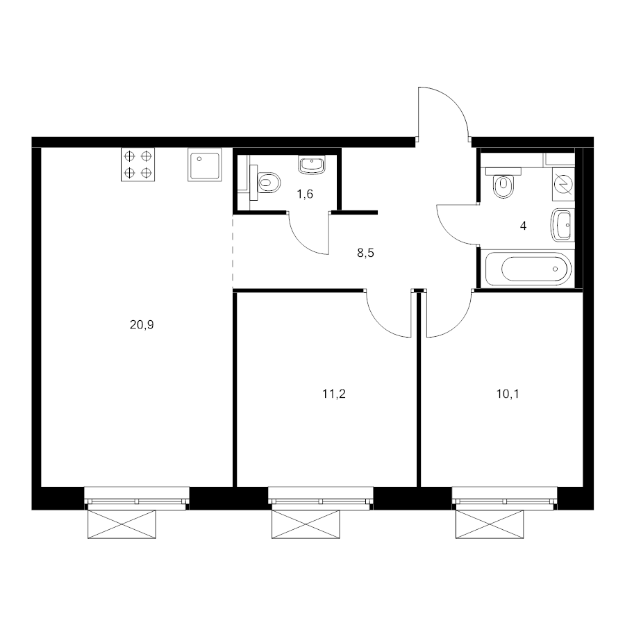 3 ккв (Евро) 56,1 м²