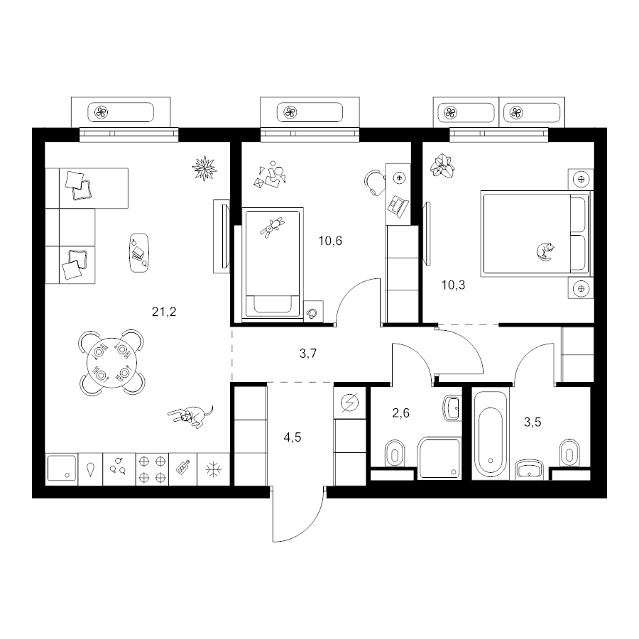 3 ккв (Евро) 59,3 м²