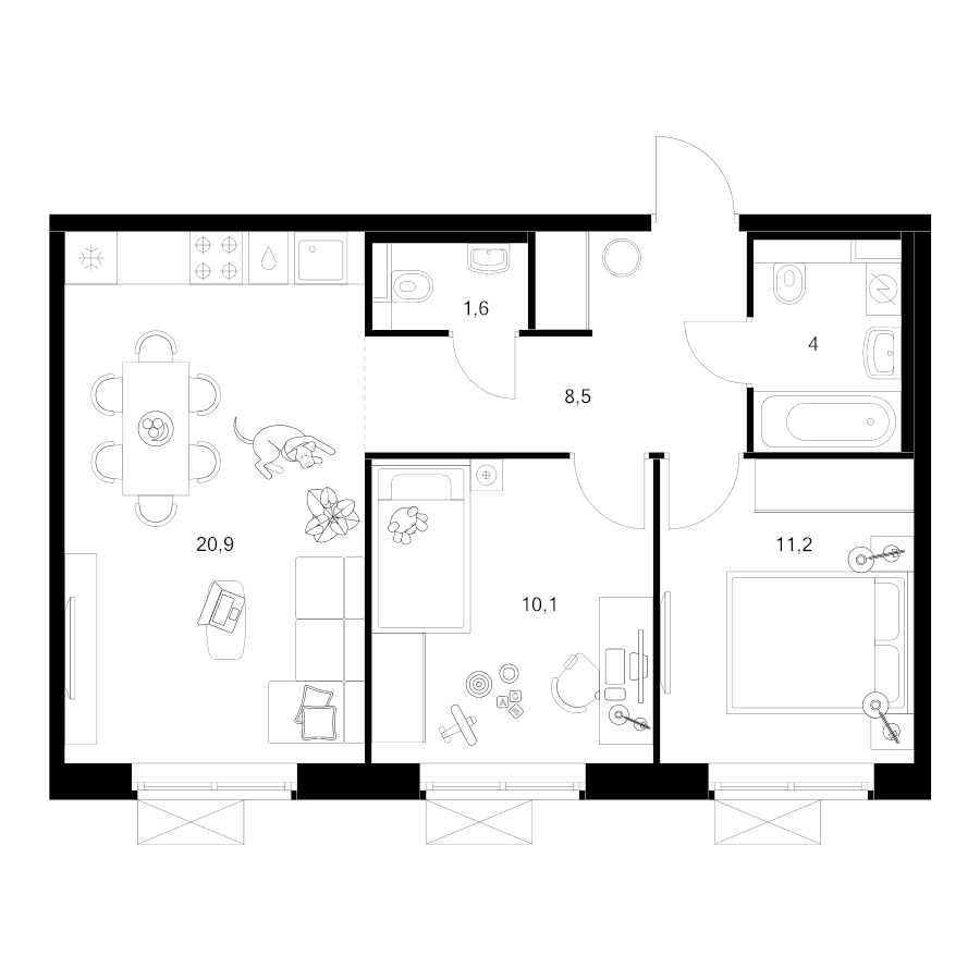 3 ккв (Евро) 56,1 м²