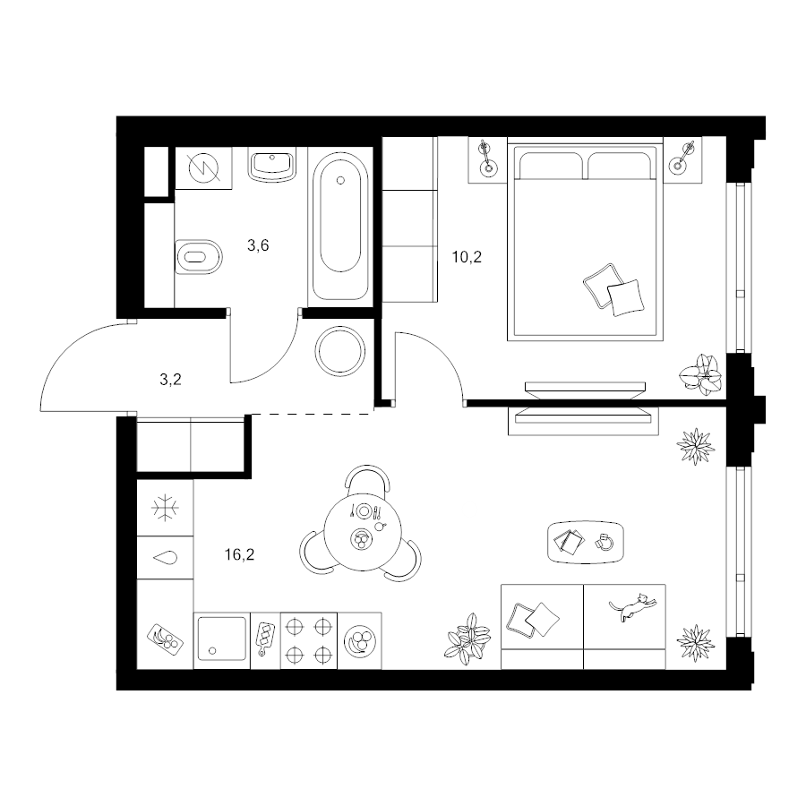 2 ккв (Евро) 33,2 м²