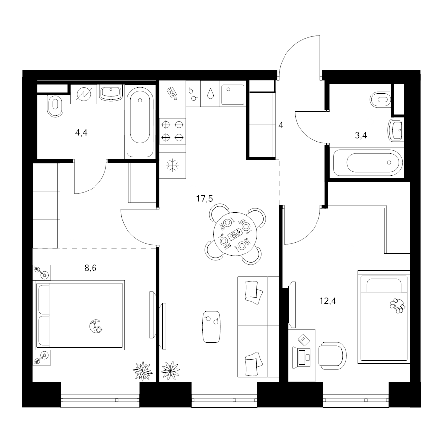 3 ккв (Евро) 55,8 м²