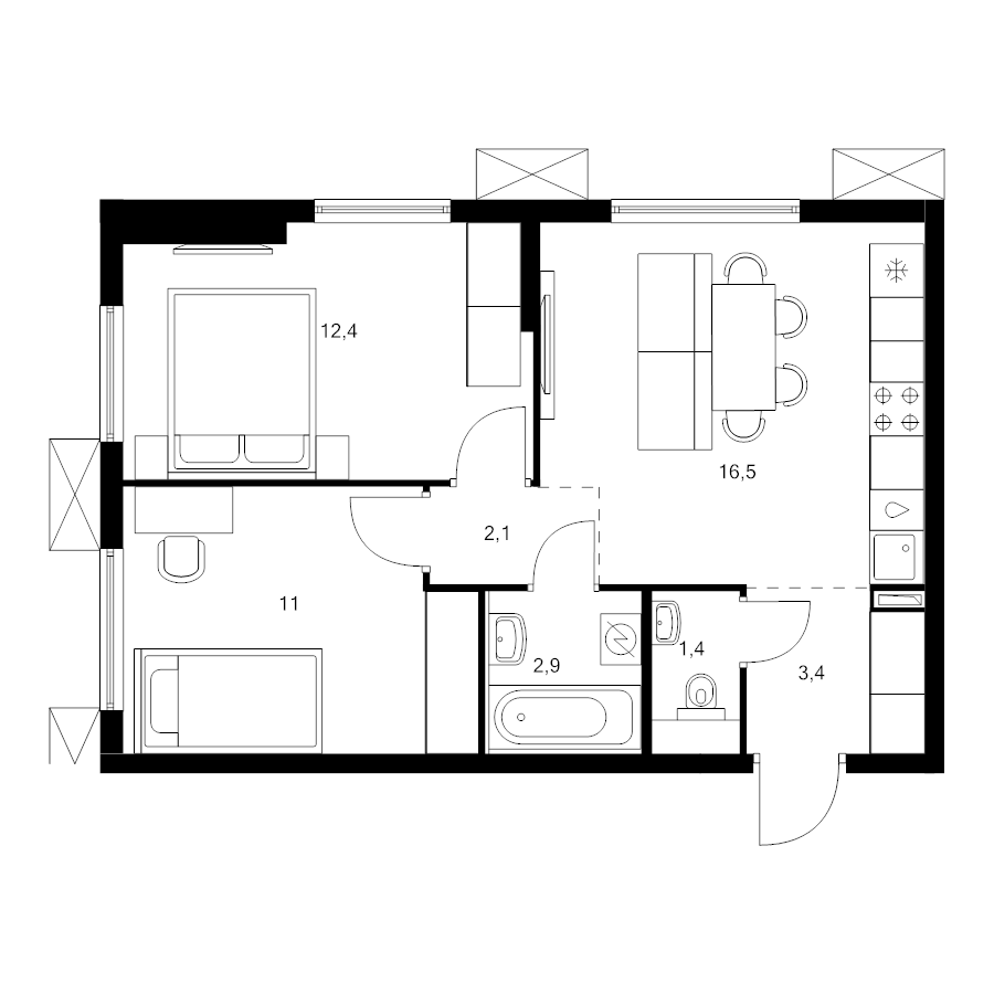 3 ккв (Евро) 49,7 м²