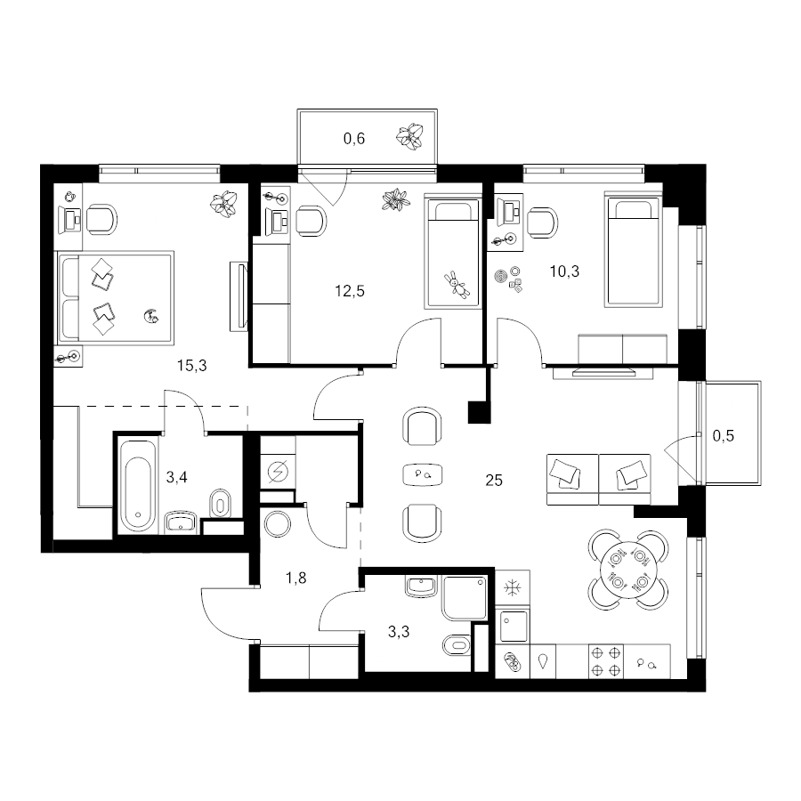 4 ккв (Евро) 81,1 м²
