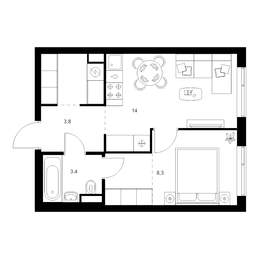 1 ккв 36,6 м²