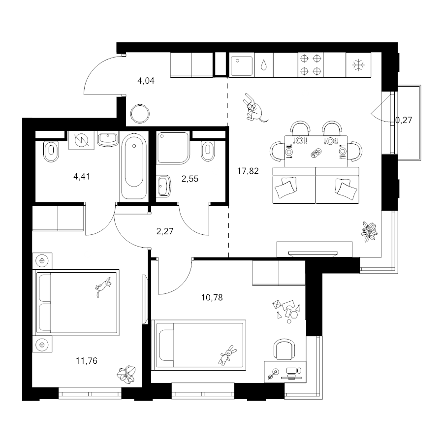 3 ккв (Евро) 53,9 м²