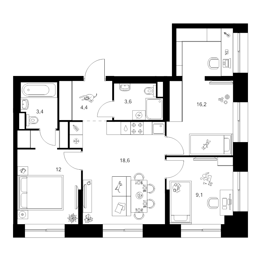 4 ккв (Евро) 67,3 м²