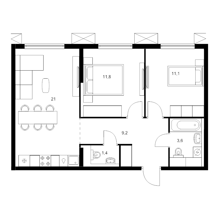3 ккв (Евро) 58,1 м²