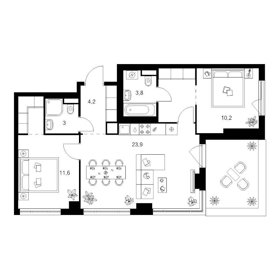 3 ккв (Евро) 67,7 м²