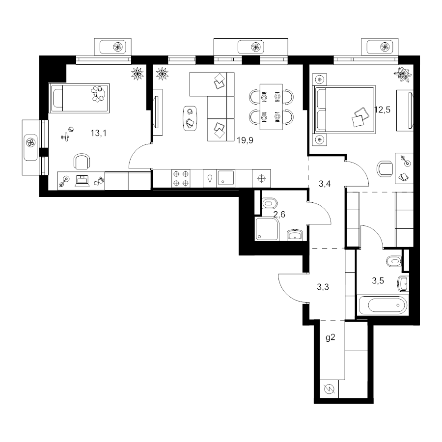 3 ккв (Евро) 66,1 м²