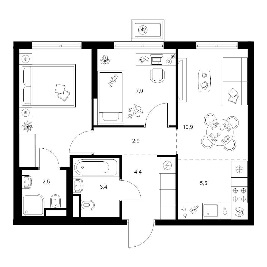 3 ккв (Евро) 47,7 м²