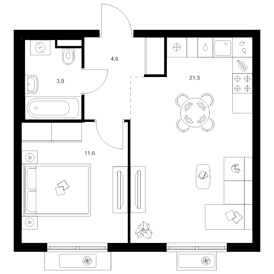 2 ккв (Евро) 41,6 м²