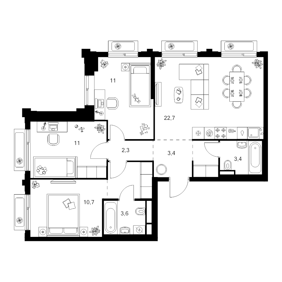 4 ккв (Евро) 74,6 м²