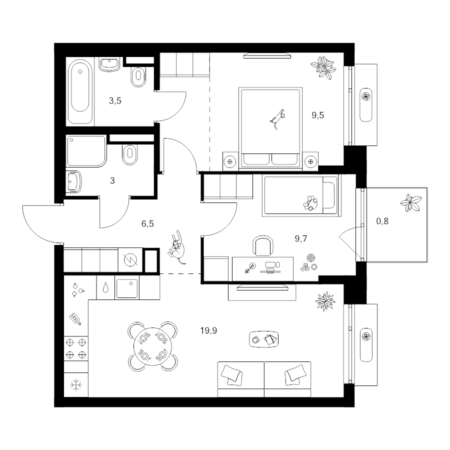 3 ккв (Евро) 56,5 м²