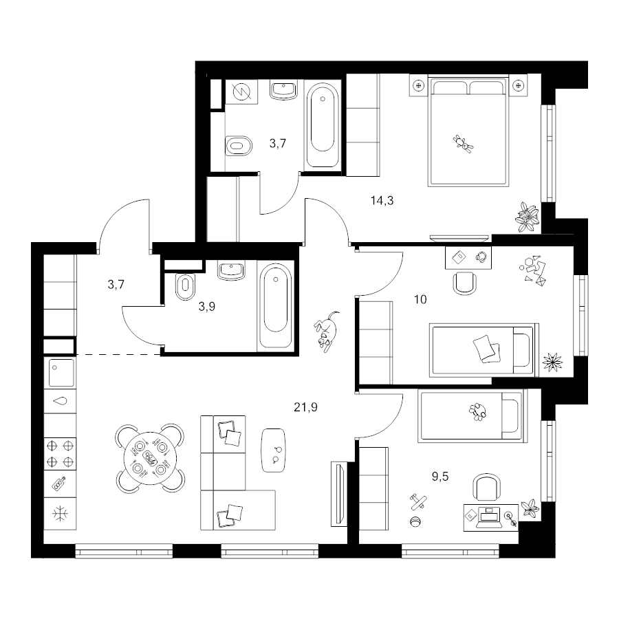 4 ккв (Евро) 67,4 м²