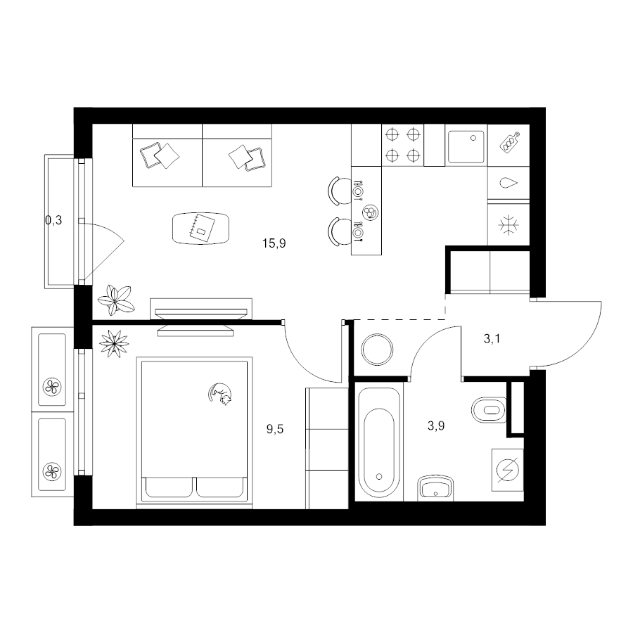2 ккв (Евро) 32,7 м²