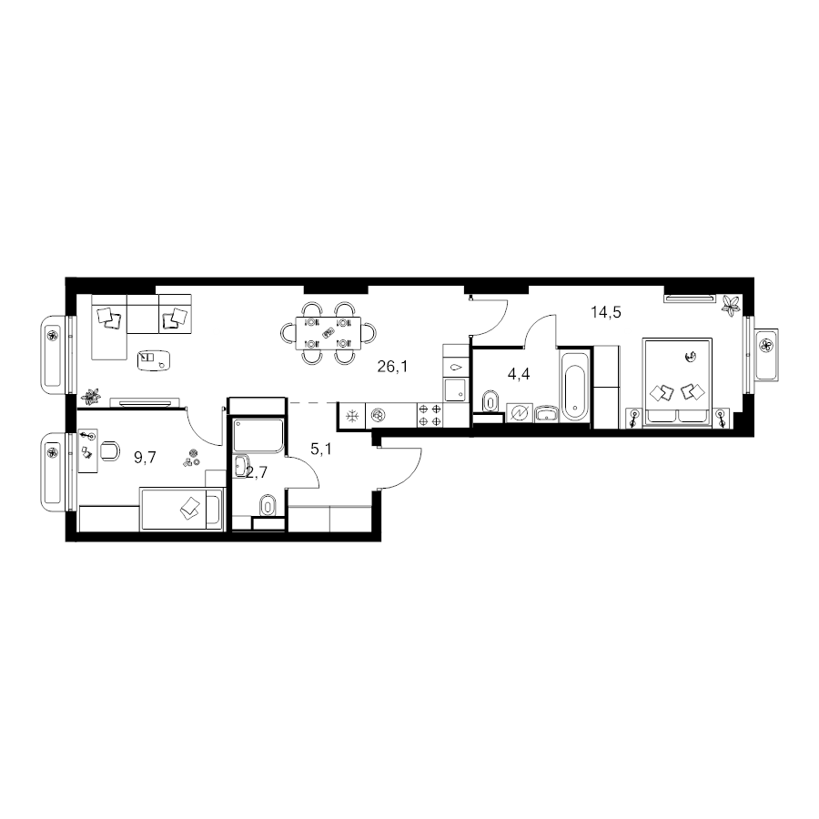 3 ккв (Евро) 62,5 м²