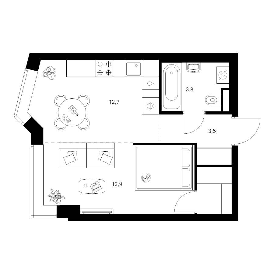 Студия 35 м²
