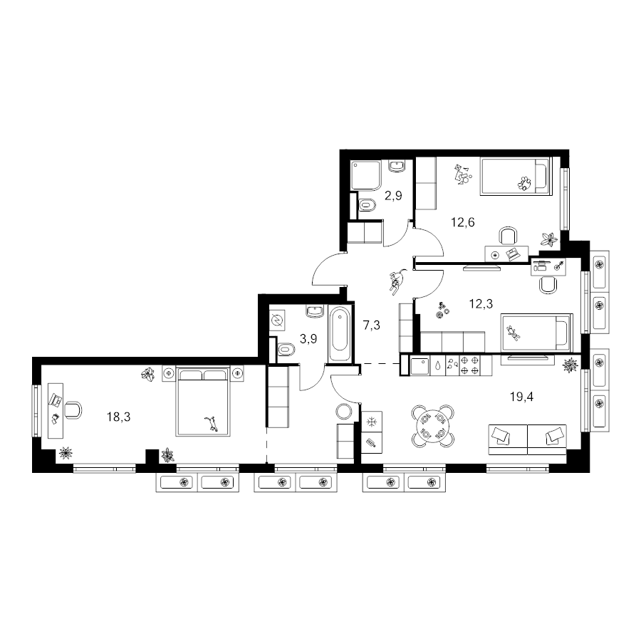 4 ккв (Евро) 84 м²