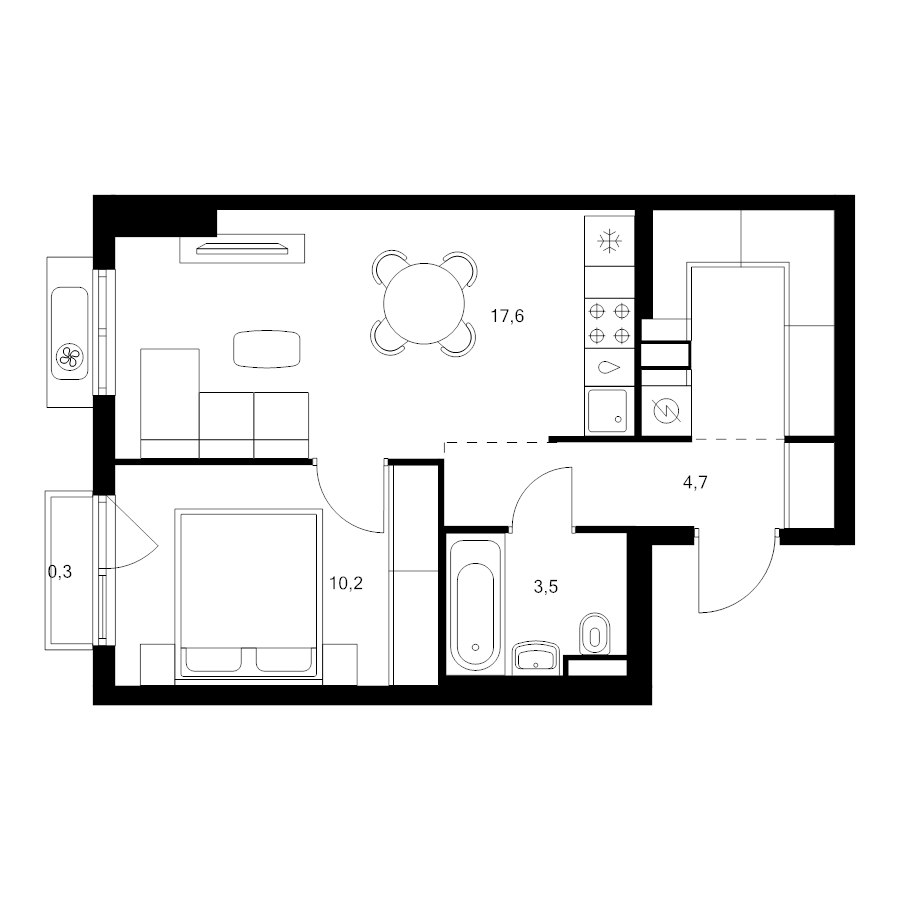 2 ккв (Евро) 42,2 м²