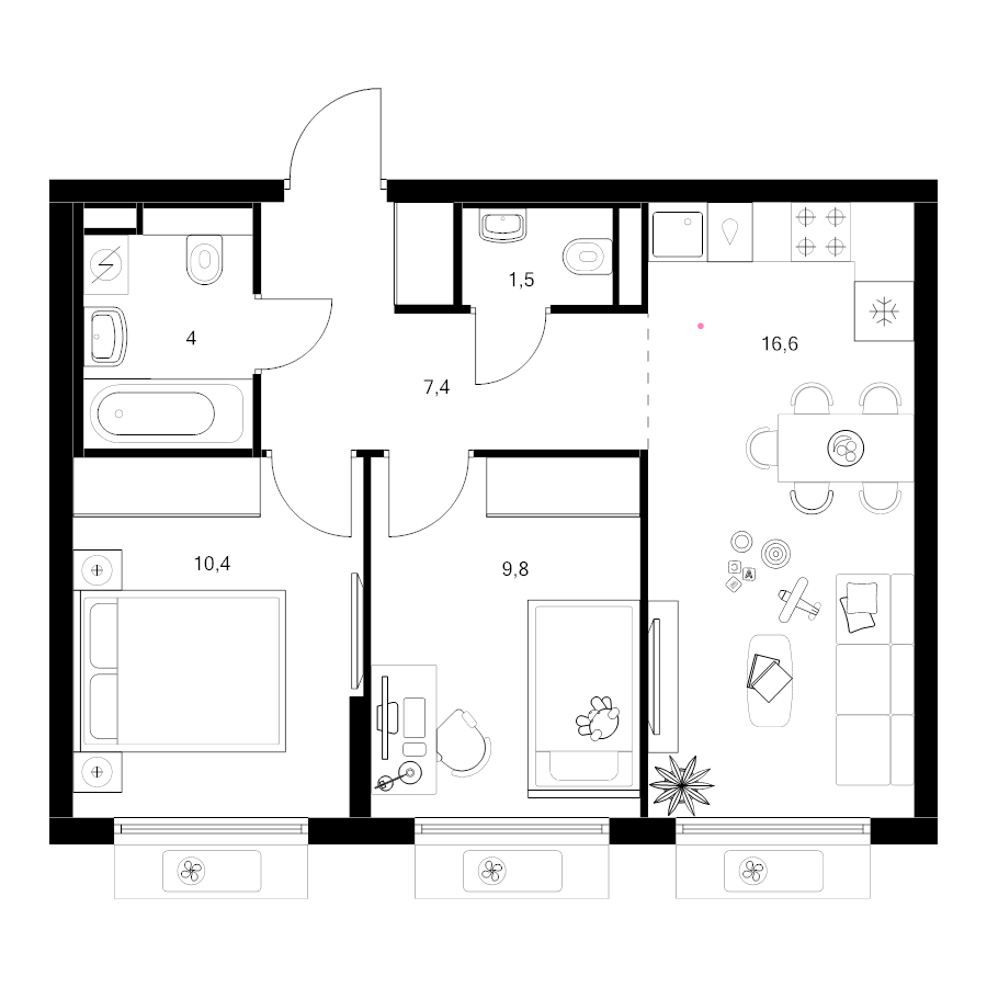 3 ккв (Евро) 49,7 м²