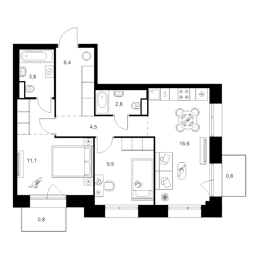 3 ккв (Евро) 59,9 м²