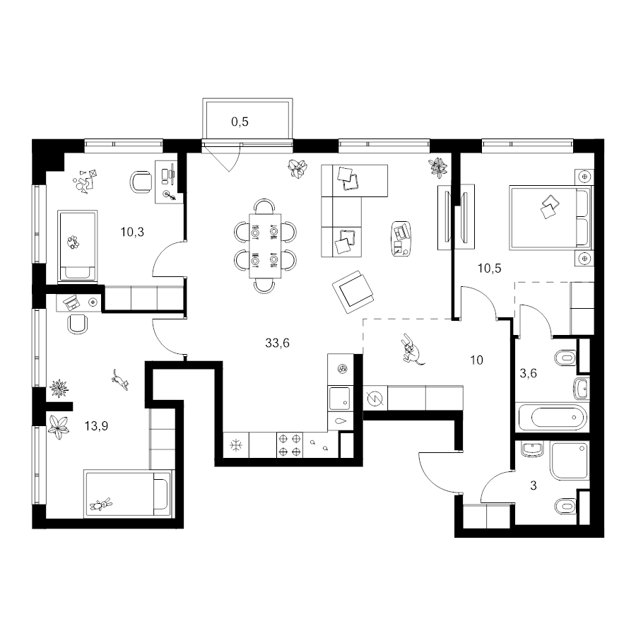 4 ккв (Евро) 87,6 м²
