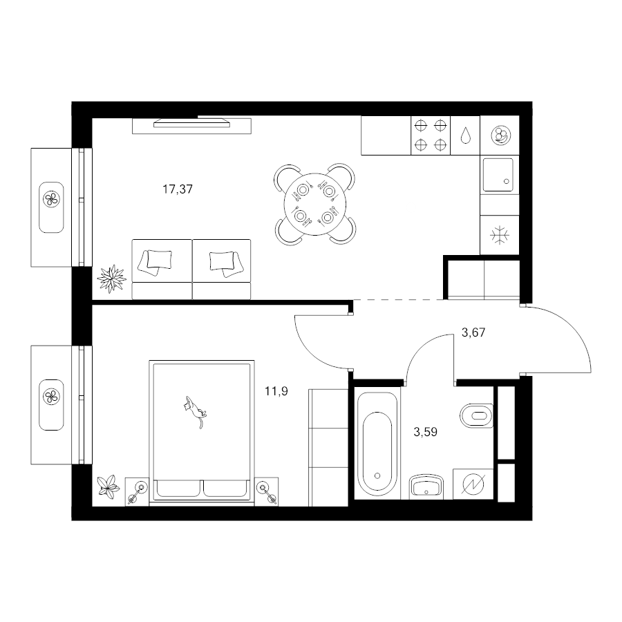 2 ккв (Евро) 36,4 м²