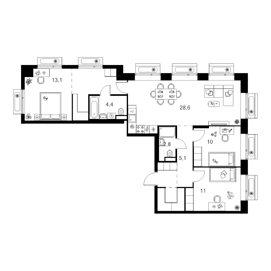 4 ккв (Евро) 90,1 м²