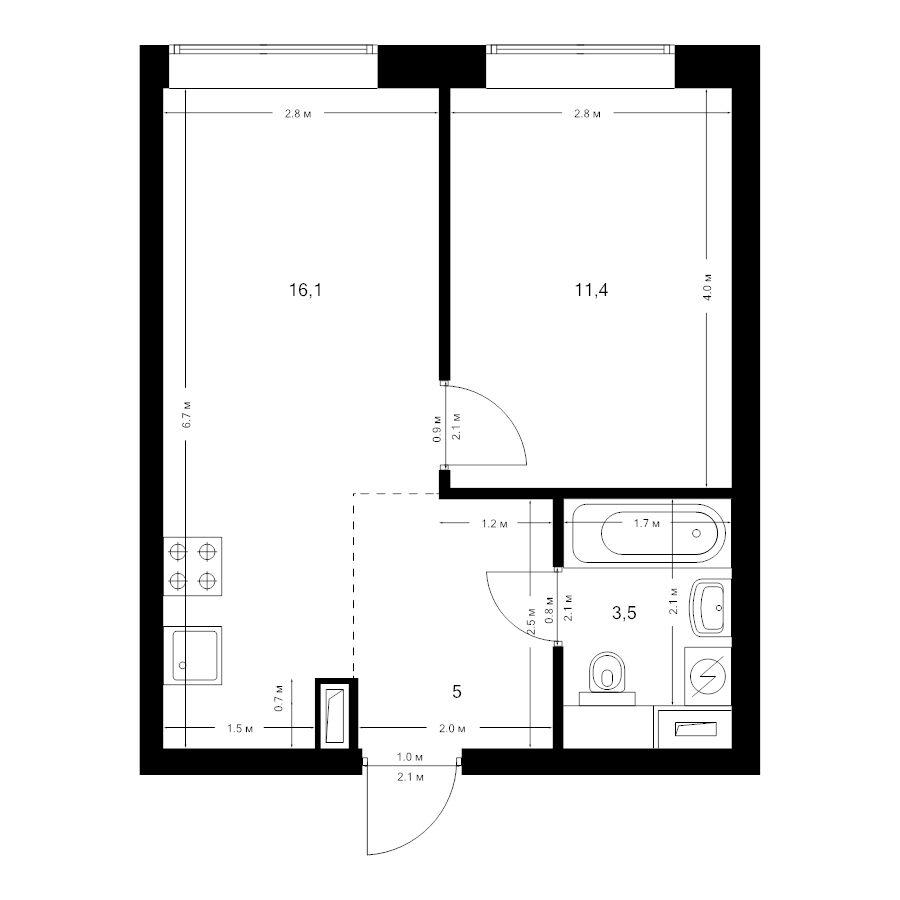 2 ккв (Евро) 36 м²