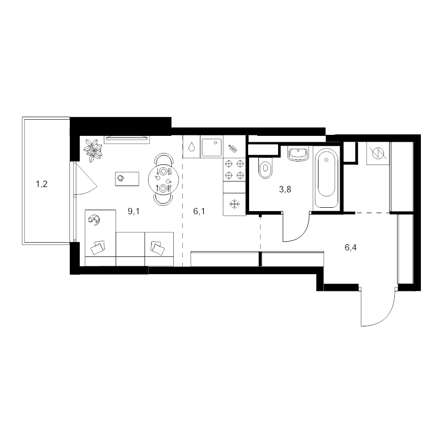Студия 29,6 м²