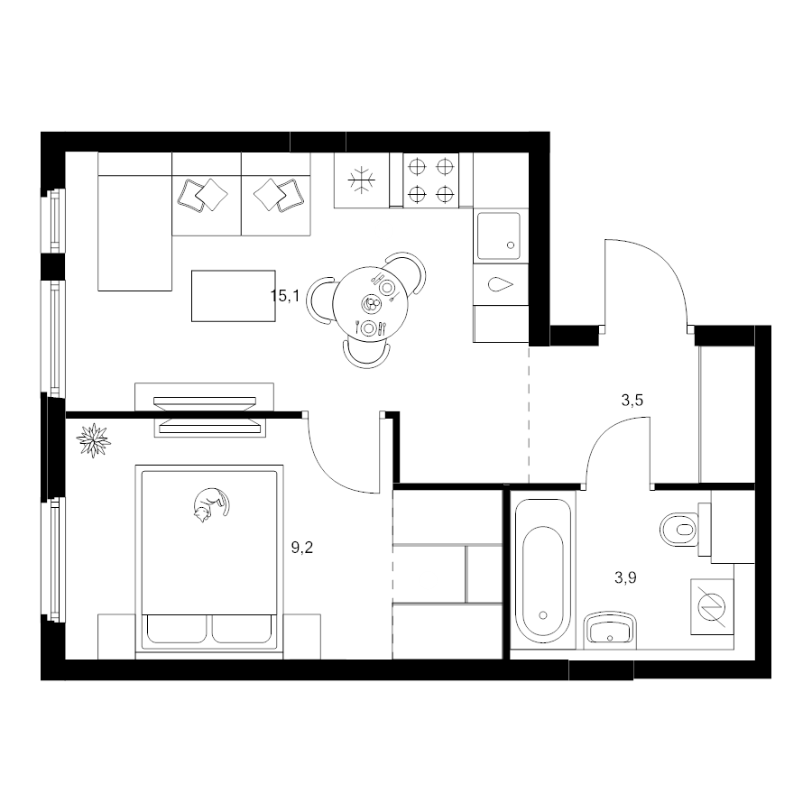 1 ккв 33,9 м²
