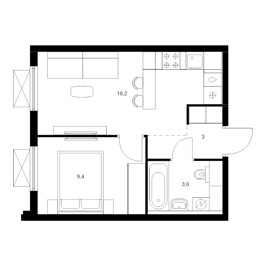 2 ккв (Евро) 32,2 м²