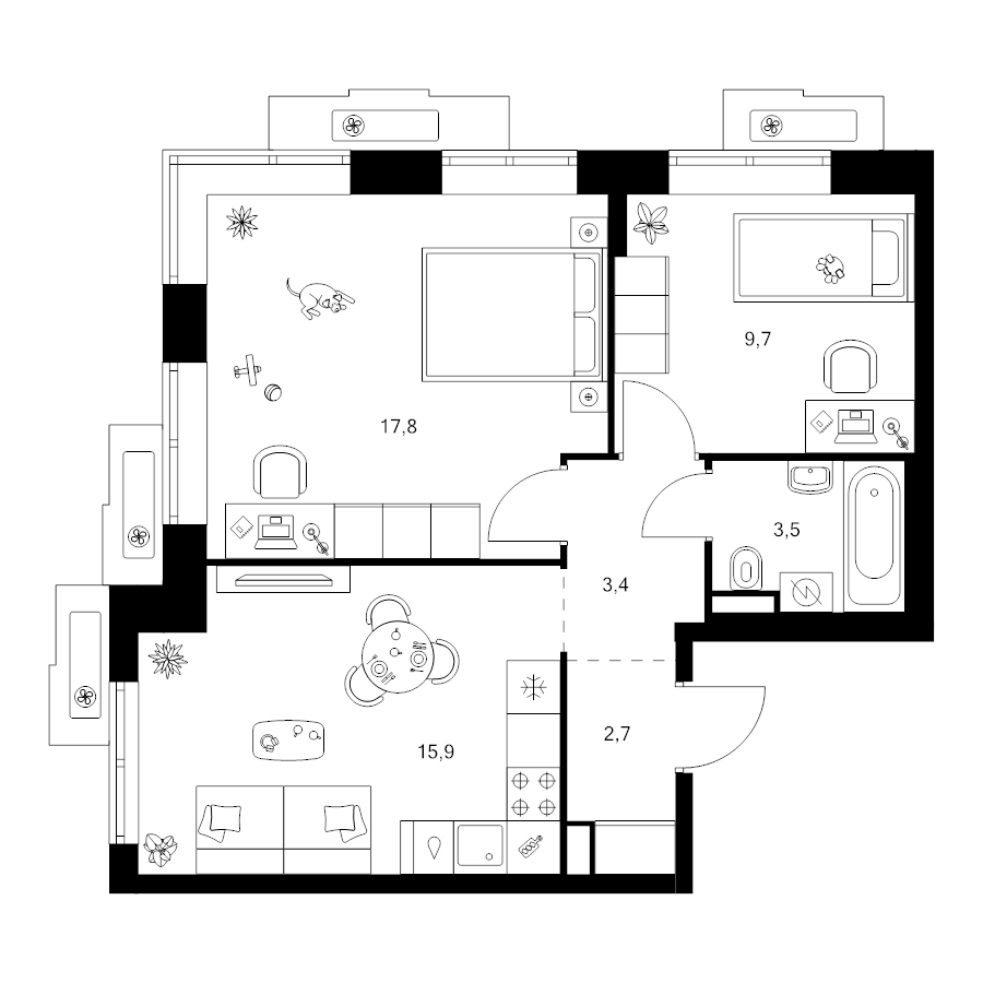 3 ккв (Евро) 53 м²