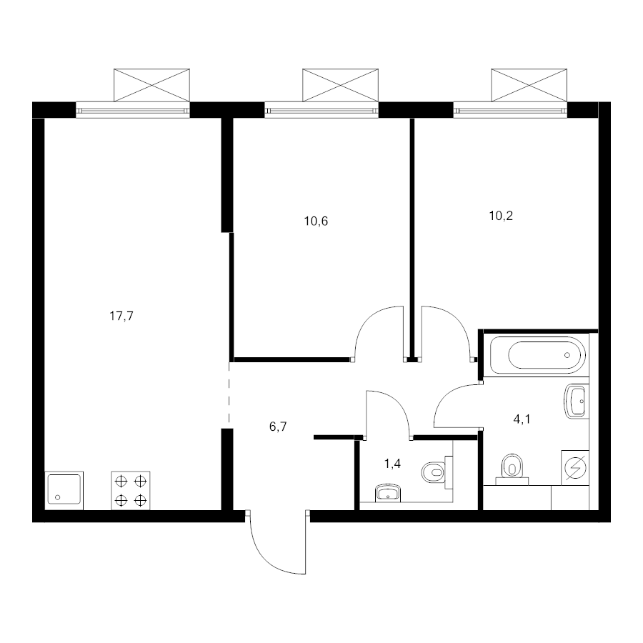 3 ккв (Евро) 50,1 м²