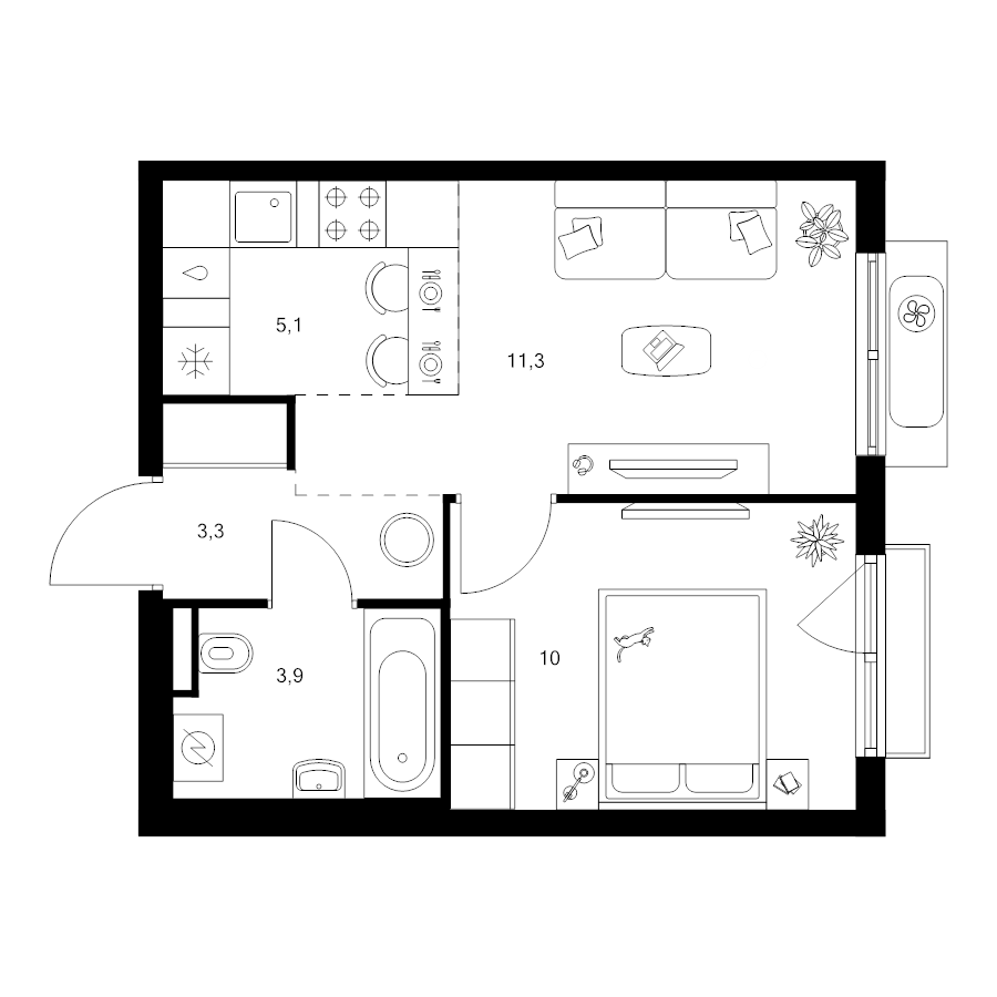 2 ккв (Евро) 33,8 м²