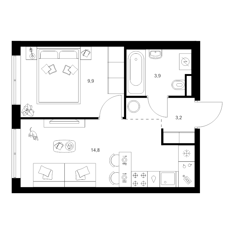 1 ккв 31,8 м²