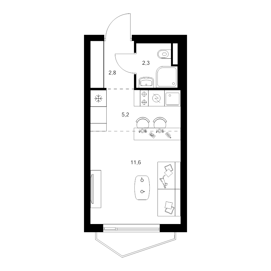Студия 21,9 м²