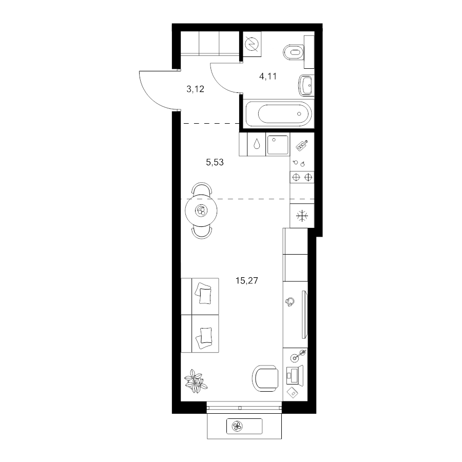 Студия 28 м²