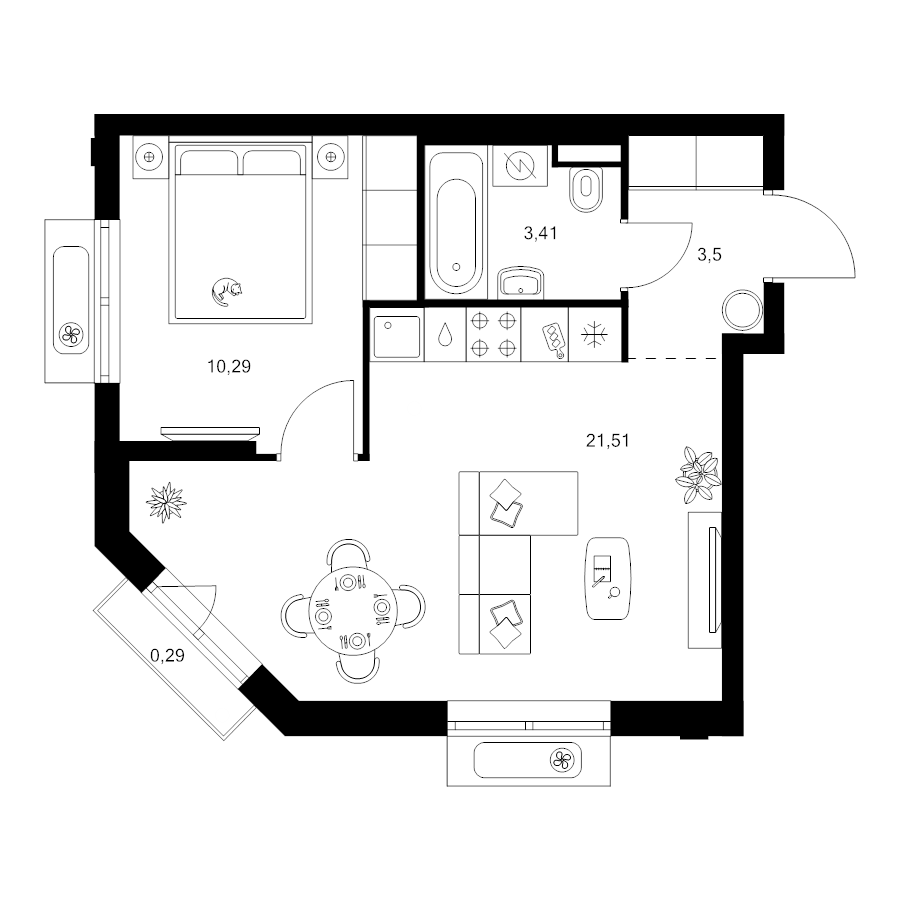 2 ккв (Евро) 39 м²