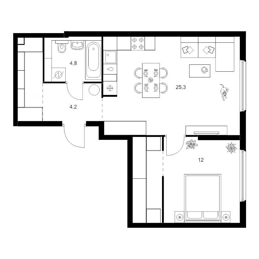 2 ккв (Евро) 54,8 м²