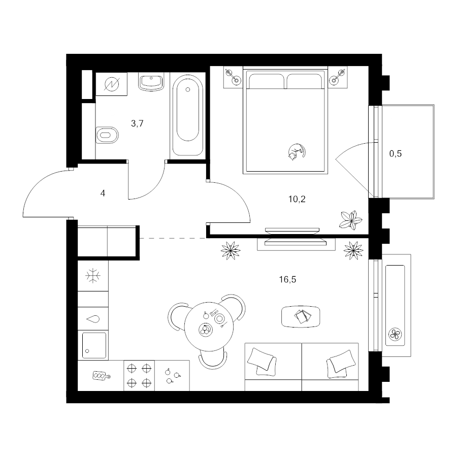 2 ккв (Евро) 34,9 м²