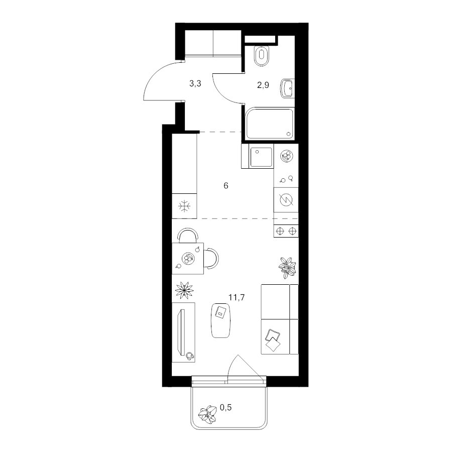 Студия 24,4 м²