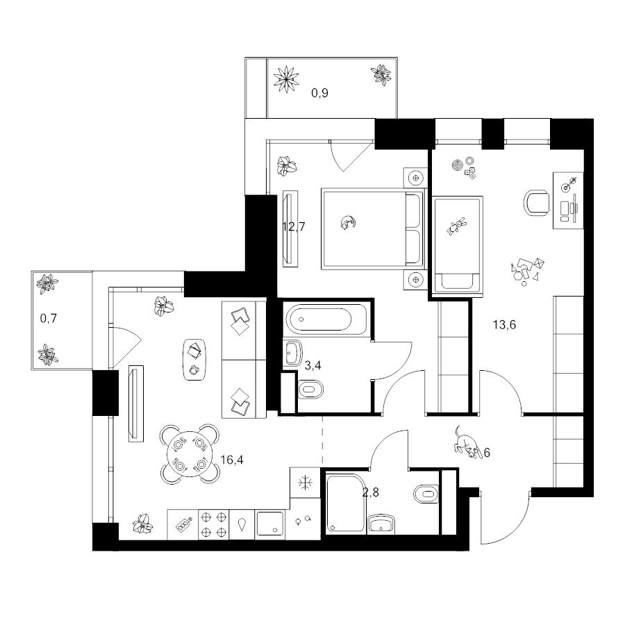 3 ккв (Евро) 56,5 м²